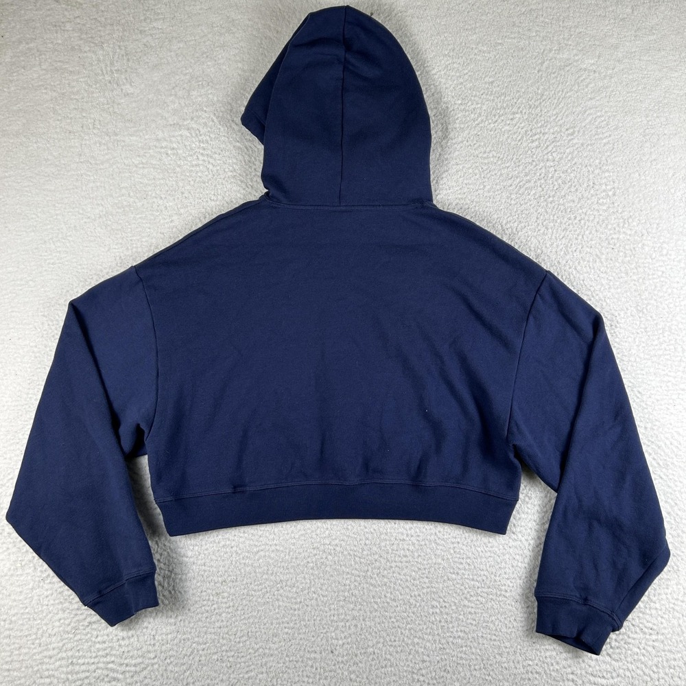 PINK Victoria's Secret Hoodie‎ Womens Medium Blue Cropped Fleece Logo Sweatshirt - Picture 5 of 9